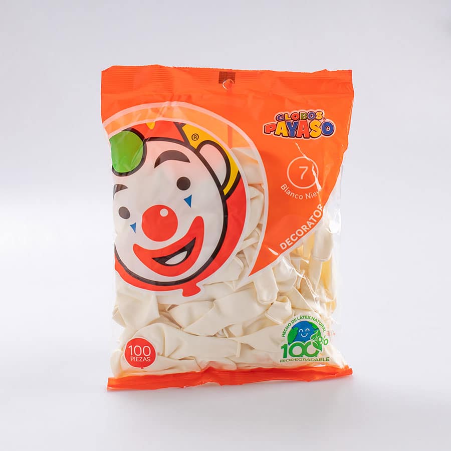 Globo Blanco #7 Payaso 100 Pz
