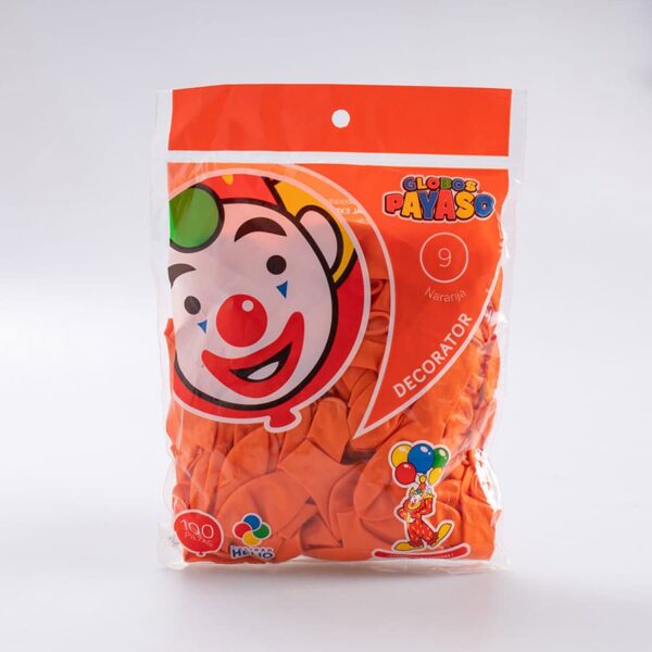Globo Naranja #9 Payaso 100 Pz
