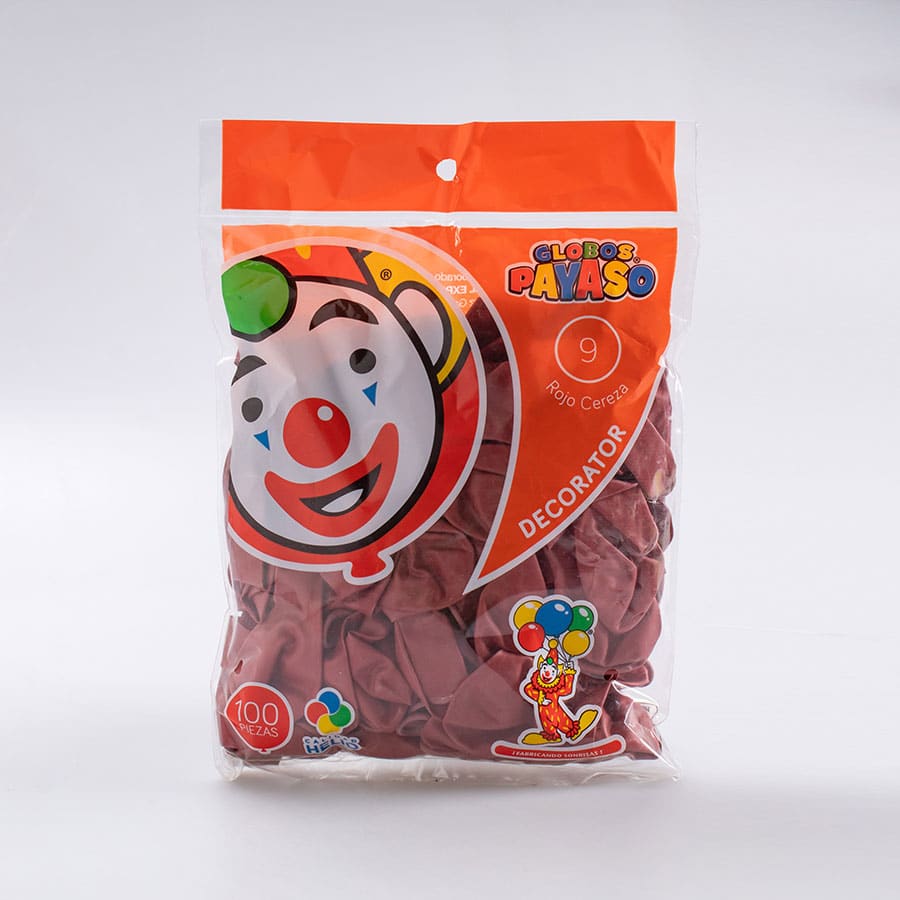Globo Rojo Cereza #9 Payaso 100 Pz