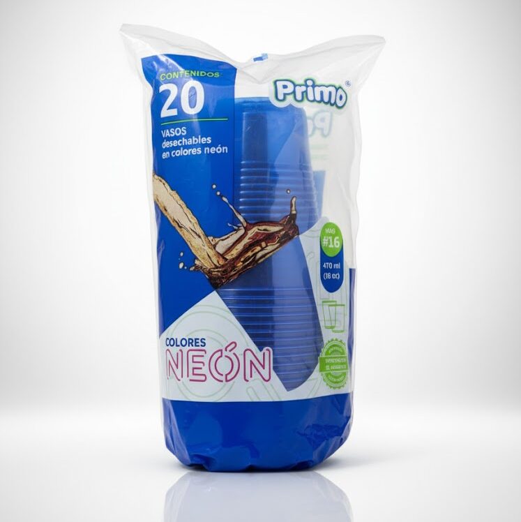 Vaso de cristal neón azul 20 piezas, Primo 16oz